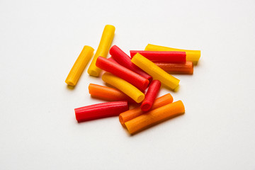 Snack pellets are non-expanded products made with raw materials like cereals, potatoes or vegetable powders, later processed using frying, hot air baking. multicoloured / shaped ready-to-eat snacks