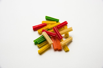 Snack pellets are non-expanded products made with raw materials like cereals, potatoes or vegetable powders, later processed using frying, hot air baking. multicoloured / shaped ready-to-eat snacks