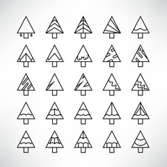 Christmas tree icons, line