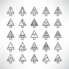 Christmas tree icons, line