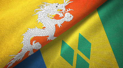 Bhutan and Saint Vincent and the Grenadines two flags textile cloth