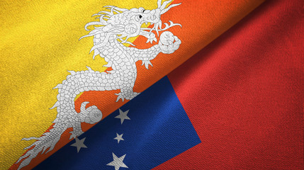 Bhutan and Samoa two flags textile cloth, fabric texture