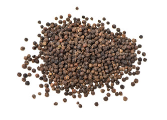 black peppercorns on white background