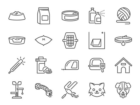 Petshop Line Icon Set. Included Icons As Pet Shop, Pets, Cat, Dog, Vitamin, Toy And More.