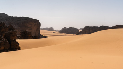 Beautiful Sahara Desert view sand dunes and tassili in Algeria