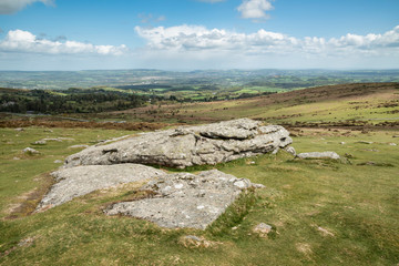 Lovely Spring landscape image of view from Haytor in Dartmoor National Park in Devon England on lovely sunny Spring day