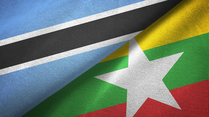 Botswana and Myanmar two flags textile cloth, fabric texture