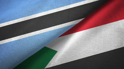 Botswana and Sudan two flags textile cloth, fabric texture