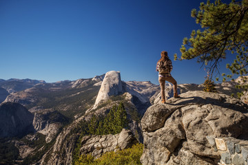 Happy hiker visit Yosemite national park in California