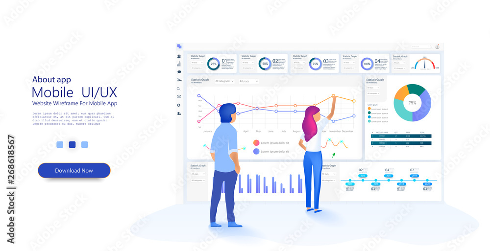 Leinwandbilder people work in a team and interact with graphs. business, workflow management. online statistics and