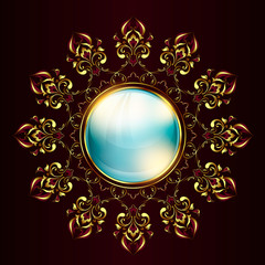 Vintage background mandala card with golden lace ornaments and art deco floral decorative elements