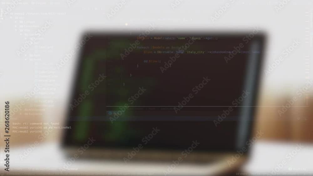 Wall mural coding on laptop on white background