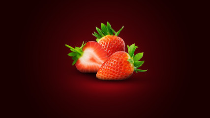 Juicy fresh strawberry on dark gradient background