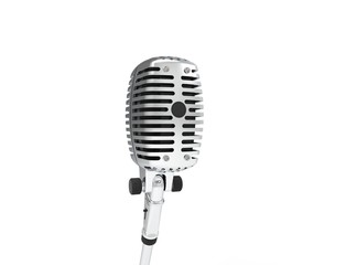 Fototapeta na wymiar 3D rendering of a classic metal chrome microphone isolated on white background