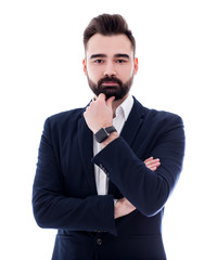 portrait of young bearded businessman isolated on white
