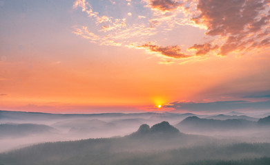Beautiful sunrise in Saxon Switzerland