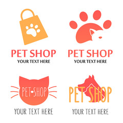 Pet shop logotype set. Logo for store with food