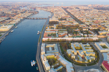 Spit of Vasilyevsky Island. St. Petersburg. Neva River. Summer view of Petersburg.
