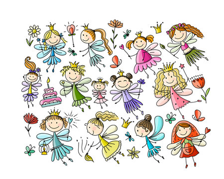 Cute little fairies collection, sketch for your design