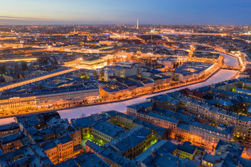 Fototapeta na wymiar Night panoramic view from the top of the center of St. Petersburg.