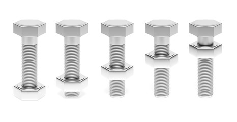 Metal bolts with nut. 3d rendering illustration isolated