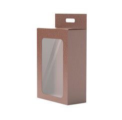 Box mock up. Brown display box with transparent window. 3d rendering illustration isolated