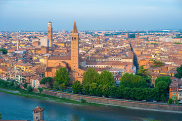Obraz premium Verona. Image of Verona, Italy during summer sunrise. The famous tourist sight. Main observation deck.