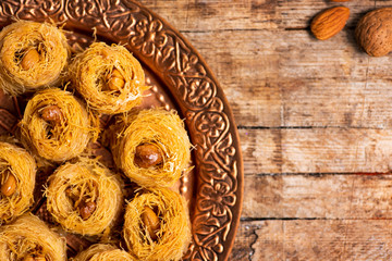 Arabic kadayif baklava dessert with cashew nut