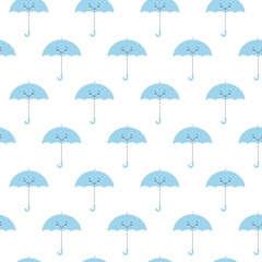 Blue cute umbrellas seamless background pattern vector illustration. Kawaii style
