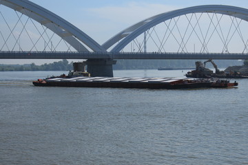 Barges under Zezelj bridge on Danube
