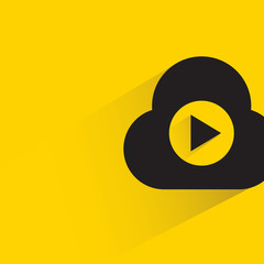 video on cloud with drop shadow in yellow background for streaming video concept