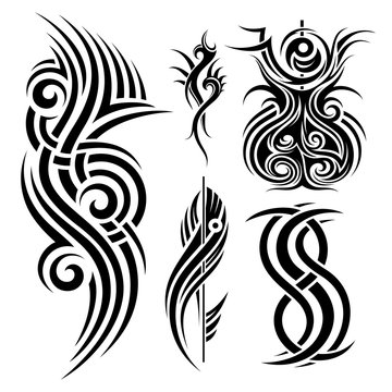 Vector Monochrome Set of Tribal Tattoo. Beautiful Elements. Decorative Isolated Illustration For Design