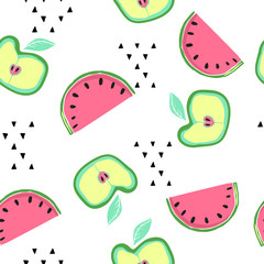 Seamless pattern with doodle style summer fruits