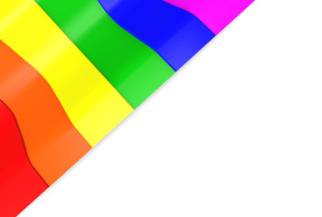 3d rendering. Lgbt rainbow color curve pattern flag design on white wall background.