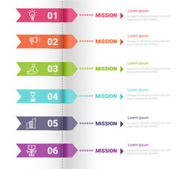 Vector 6 steps timeline infographic template with arrows. Vector illustration .