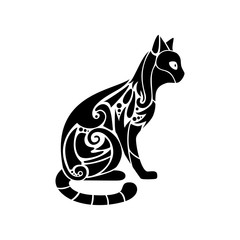 Fototapeta na wymiar Ornate black cat silhouette, decorative vector illustration