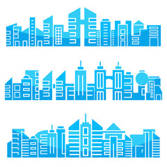 modern city skyscrapers skyline, blue in white background
