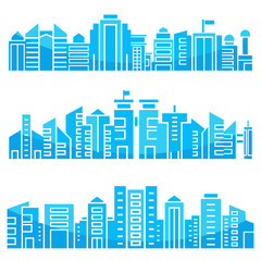 modern city skyscrapers skyline, blue in white background