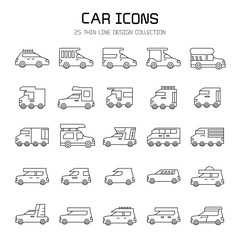 car and vehicle icon set, line icons