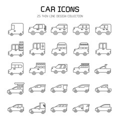 car and vehicle icon set, line icons