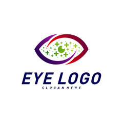 Eyes with Icons Health logo Design concept Vector. Health eye logo Template. Icon symbol.