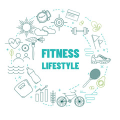 Template with fitness and healthy lifestyle line icons