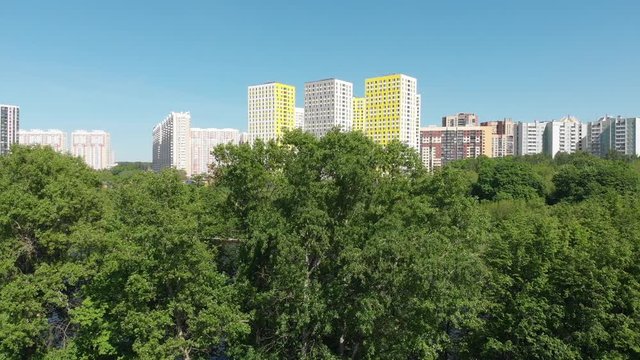 Residential buildings on the banks of the Moscow river in Khimki, Russia