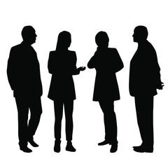 Set of vector silhouettes of  men and a women, a group of standing business people, black color isolated on white background