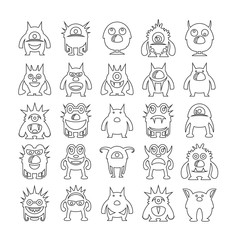 monster avatar character icons set, line icons