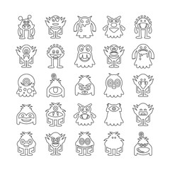 monster avatar character icons set, line icons