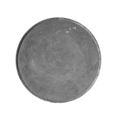 Levitating round concrete plate on white background. Mock-up for your design or text.