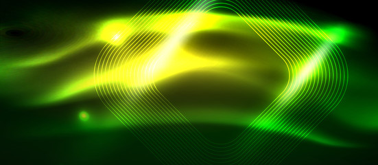 Obraz premium Dark background with neon glowing elements, shiny motion concept