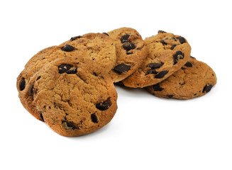 Chocolate chips cookies isolated on white