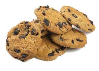 Chocolate chips cookies isolated on white